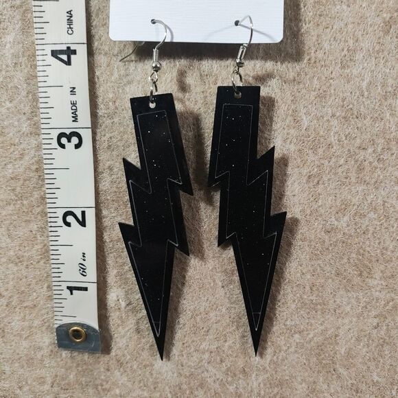Fashion Jewelry Black Lightning Bolt Dangle Earrings - Picture 3 of 3